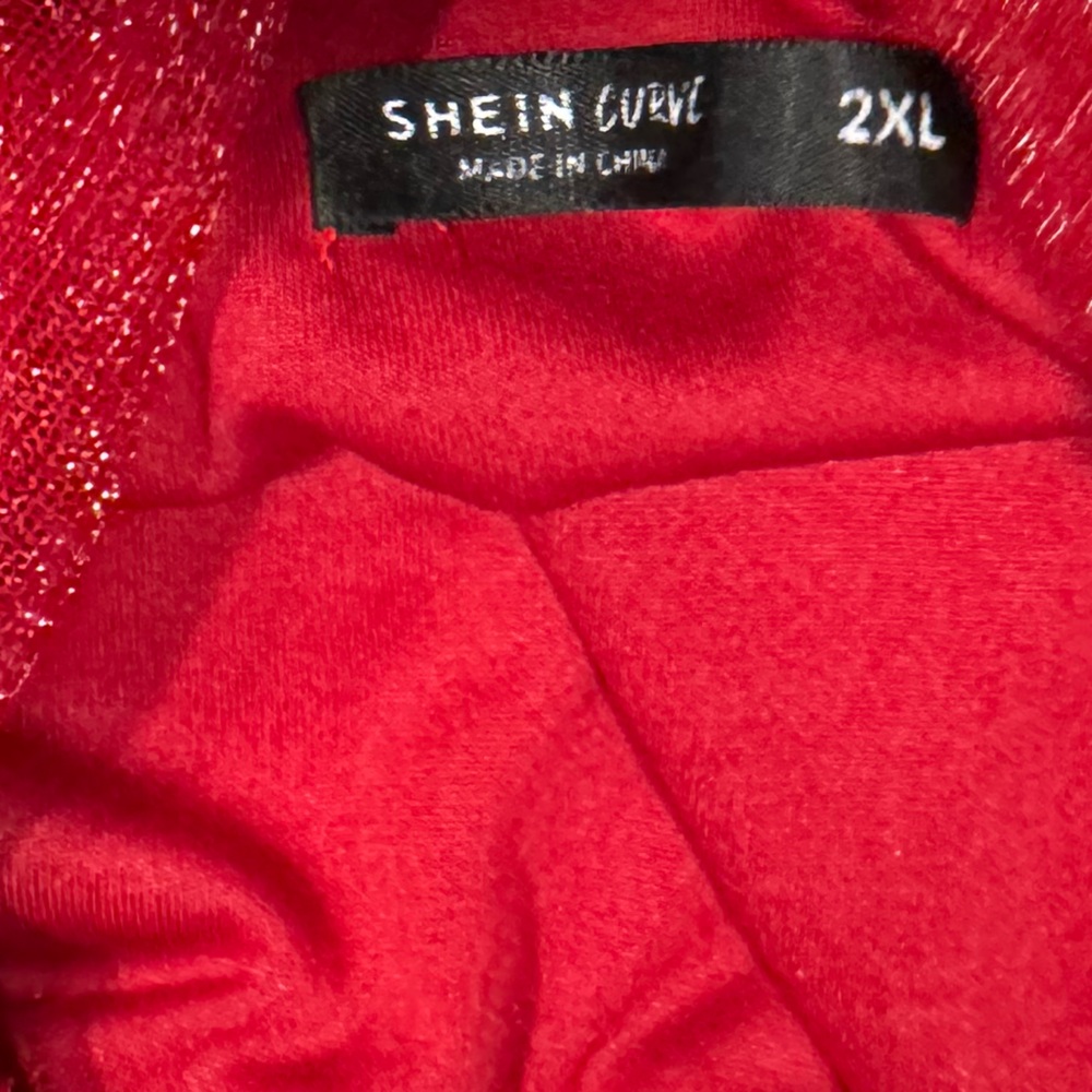 SHEIN Vibrant Bling Sparkle Semi Sheer Ruched Long Sleeve Red Top 2XL - Picture 5 of 8